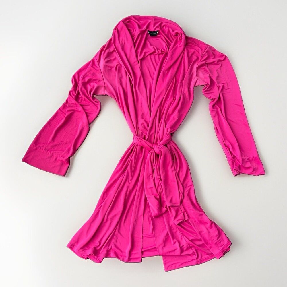 Natori Fuchsia Pink Silky Wrap Robe Small Lightweight Long Sleeve Belted